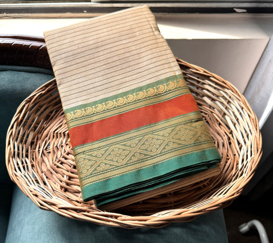 BROWNISH BEIGE STRIPES CHETTINAD COTTON SAREE
