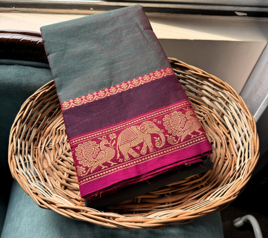 GREENISH PURPLE CHETTINAD COTTON SAREE
