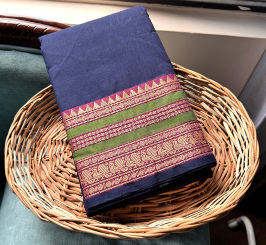 NAVY BLUE TEMPLE BORDER CHETTINAD COTTON SAREE