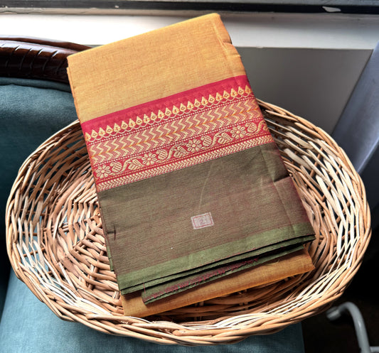 YELLOWISH BROWN CHETTINAD COTTON SAREE