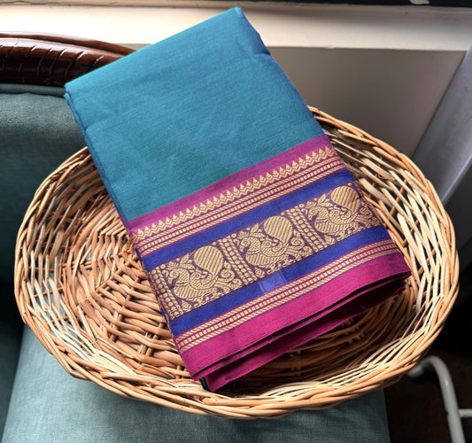 TEAL BLUE CHETTINAD COTTON SAREE