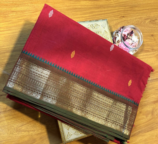 RED TEMPLE BORDER CHETTINAD COTTON SAREE