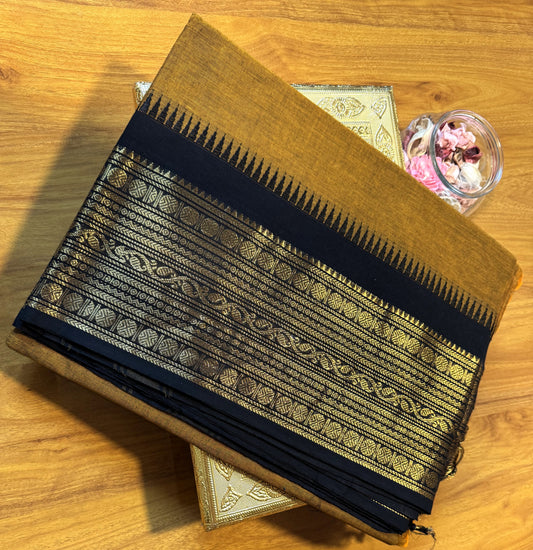 BROWN TEMPLE BORDER CHETTINAD COTTON SAREE