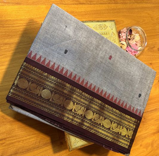 GREY TEMPLE BORDER CHETTINAD COTTON SAREE