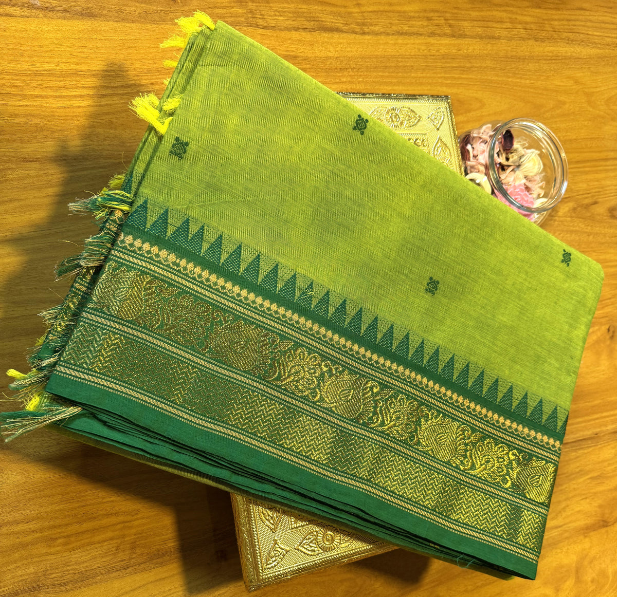 GREEN TEMPLE BORDER CHETTINAD COTTON SAREE