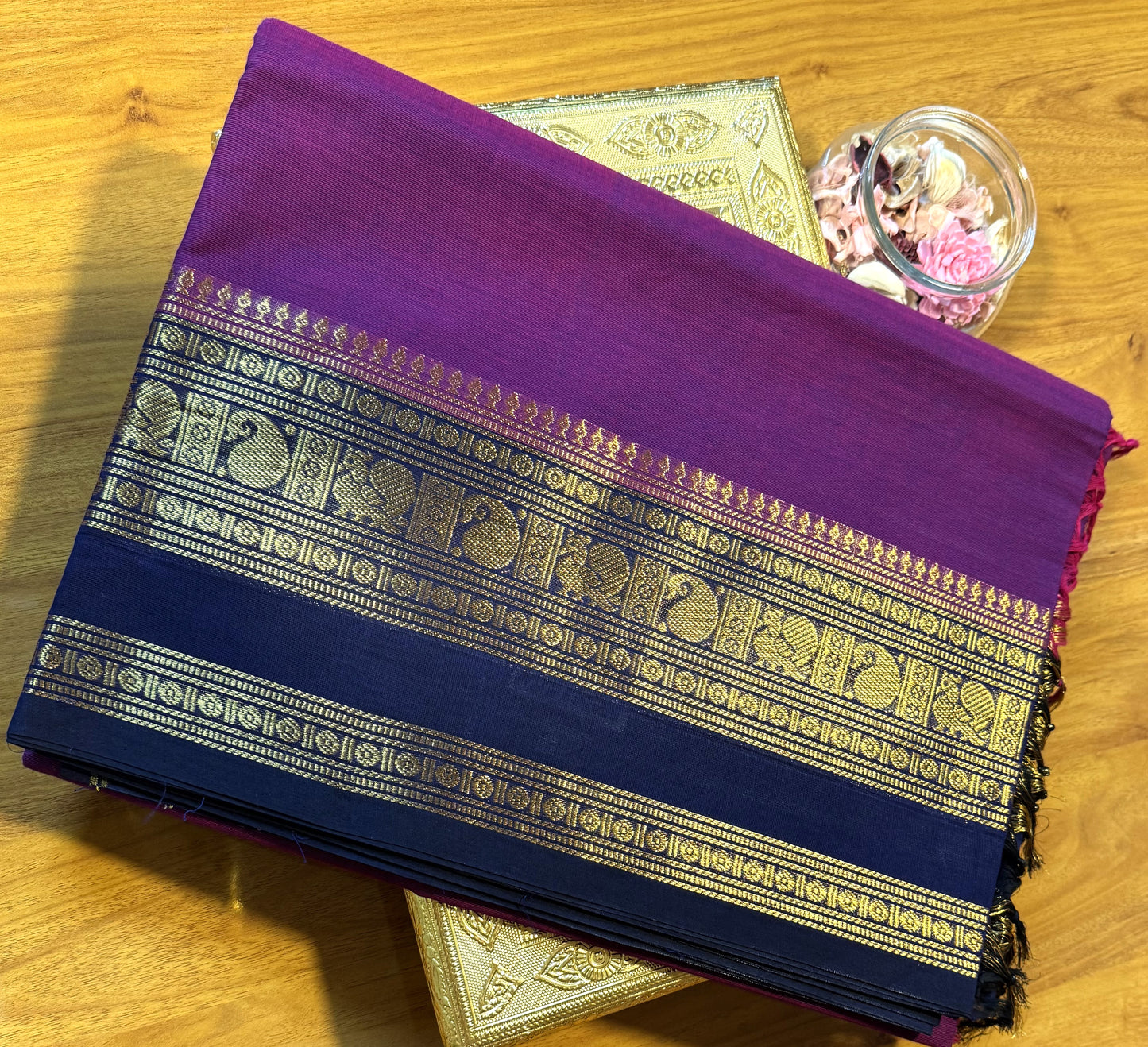 PURPLE ZARI BORDER CHETTINAD COTTON SAREE