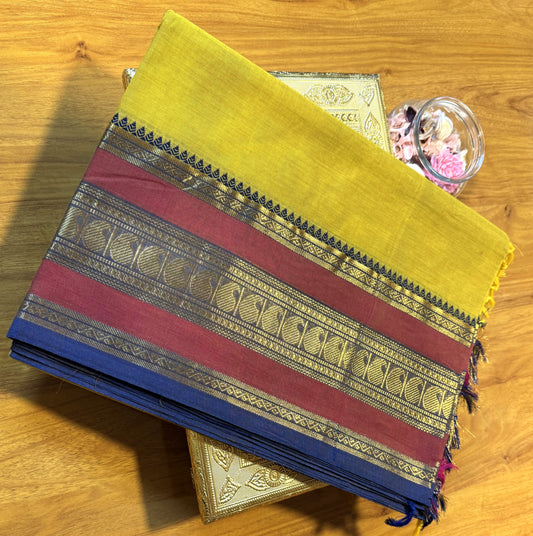 YELLOW ZARI BORDER CHETTINAD COTTON SAREE