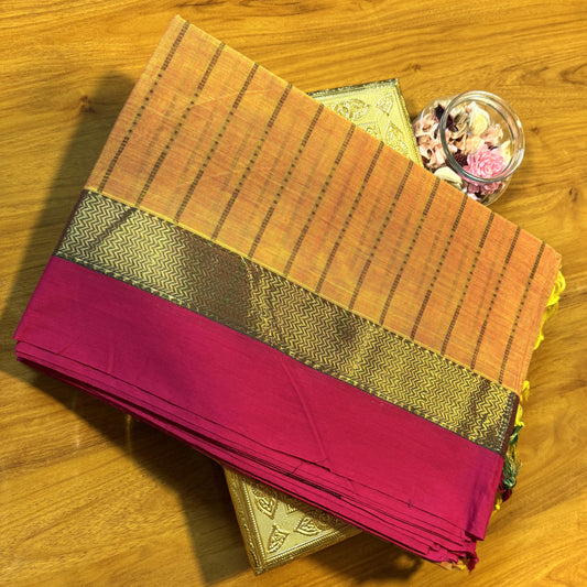 MUSTARD YELLOW STRIPES CHETTINAD COTTON SAREE