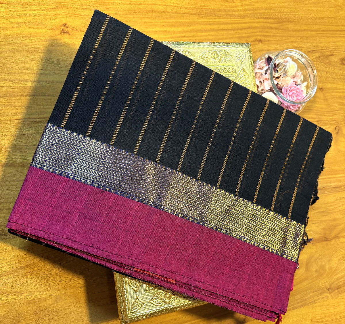 BLACK STRIPES CHETTINAD COTTON SAREE