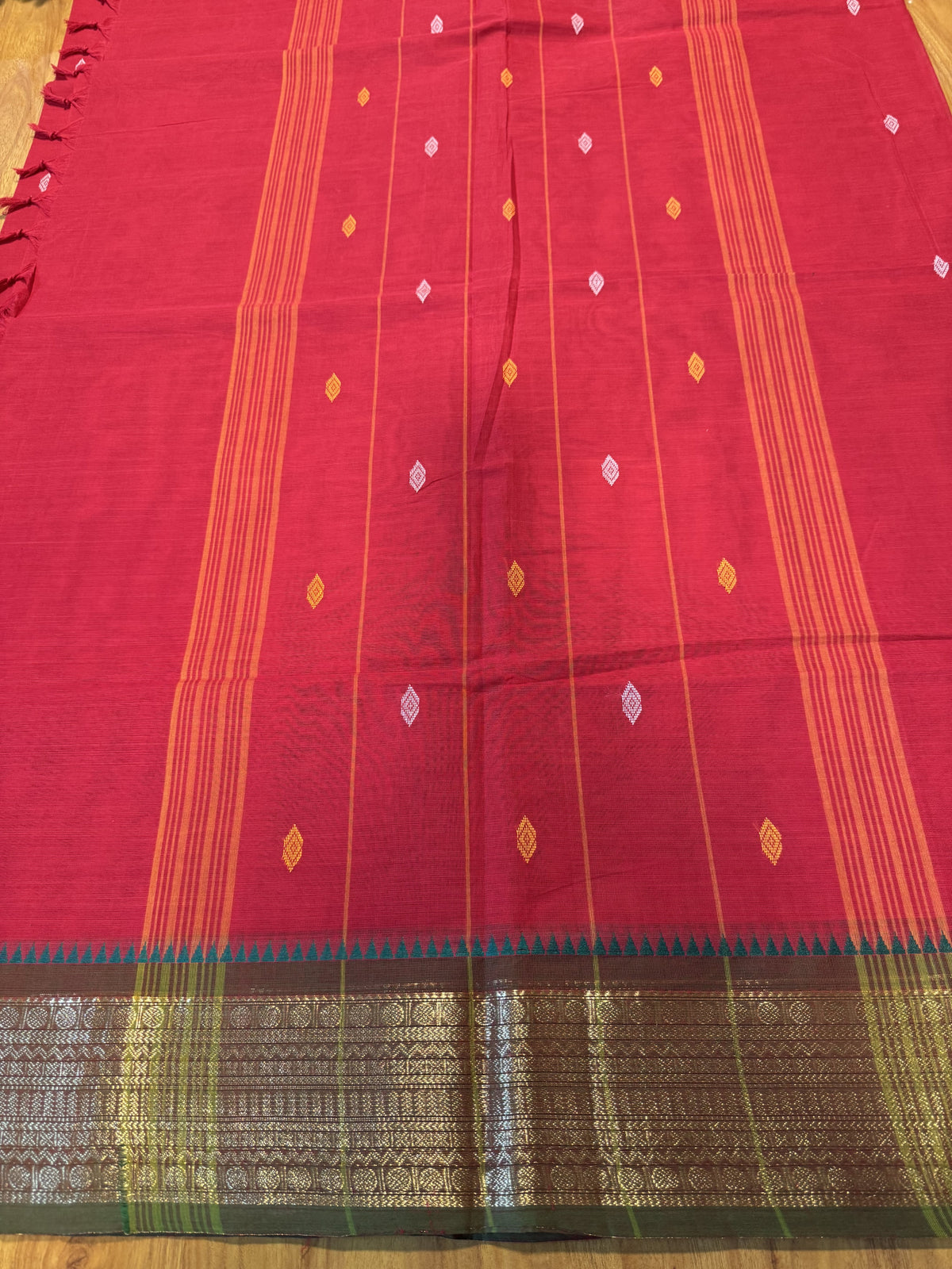 RED TEMPLE BORDER CHETTINAD COTTON SAREE