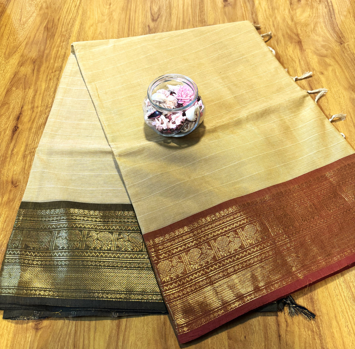 LIGHT BROWN ZARI BORDER CHETTINAD COTTON SAREE