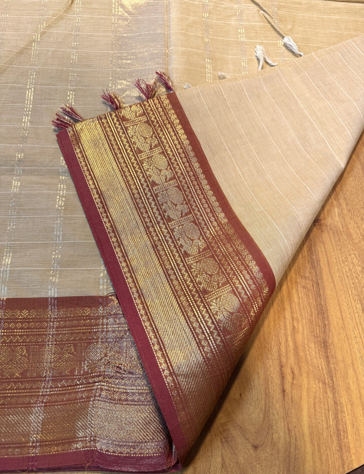 LIGHT BROWN ZARI BORDER CHETTINAD COTTON SAREE