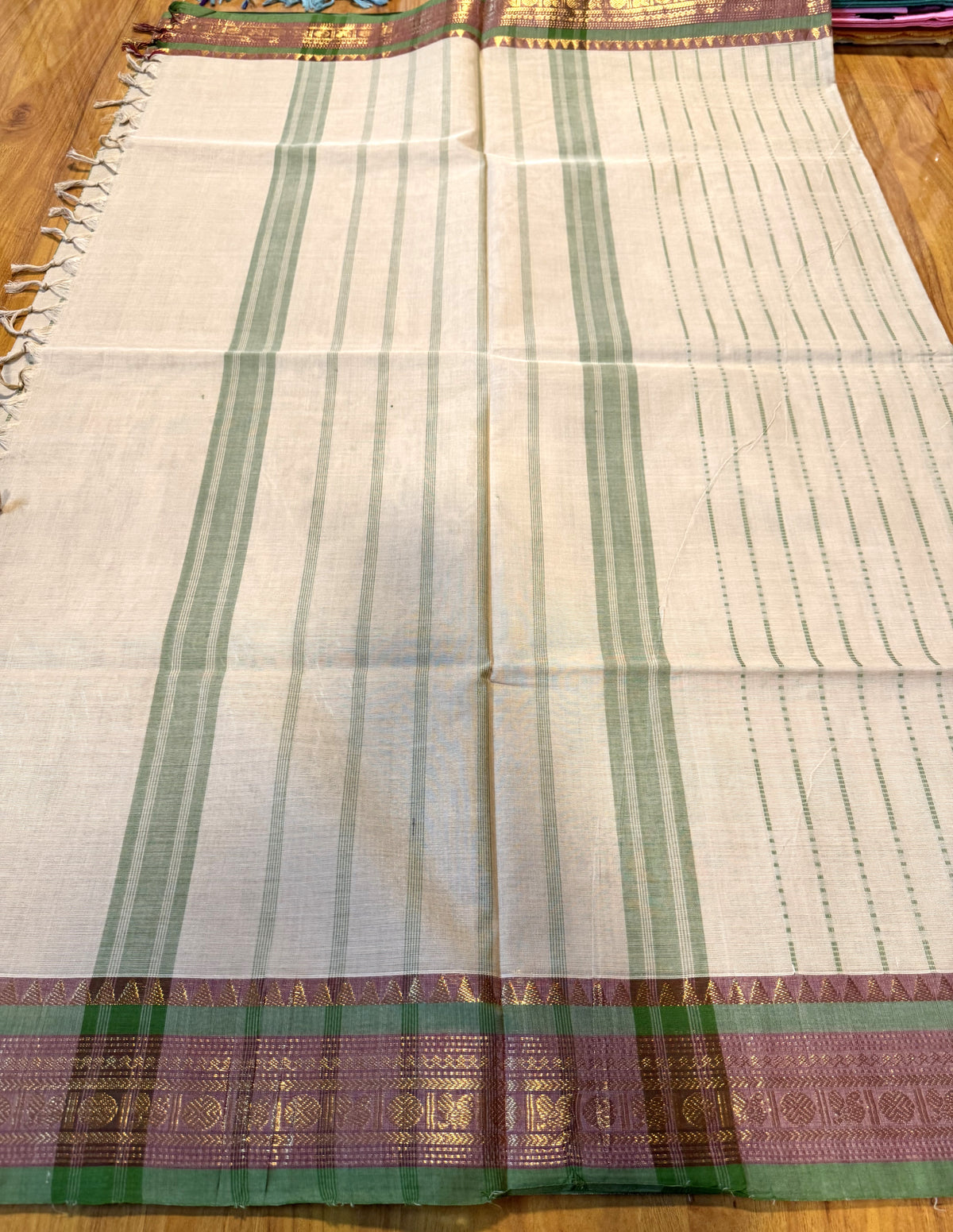 BEIGE STRIPES CHETTINAD COTTON SAREE