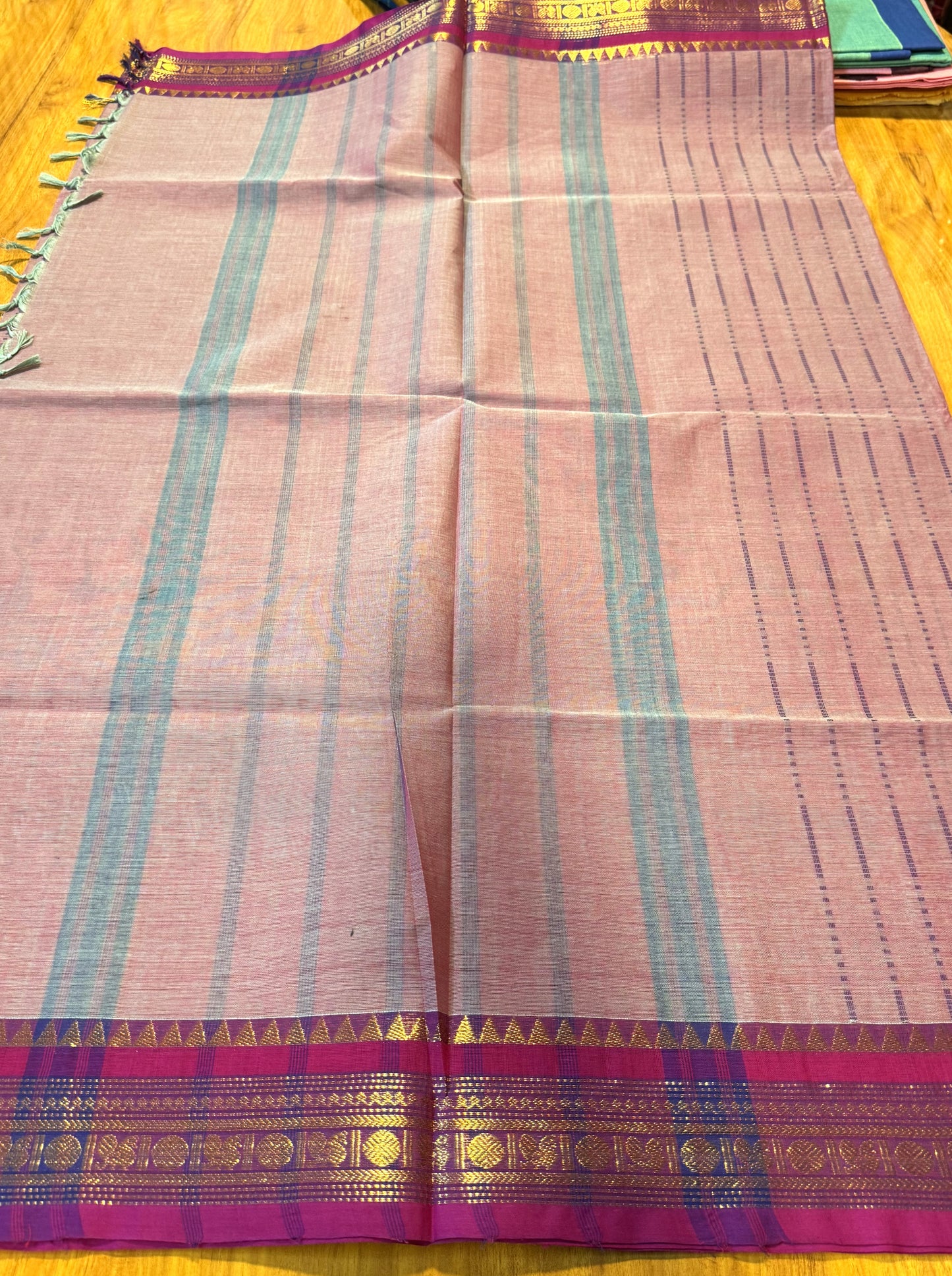 PASTEL PINK STRIPES CHETTINAD COTTON SAREE
