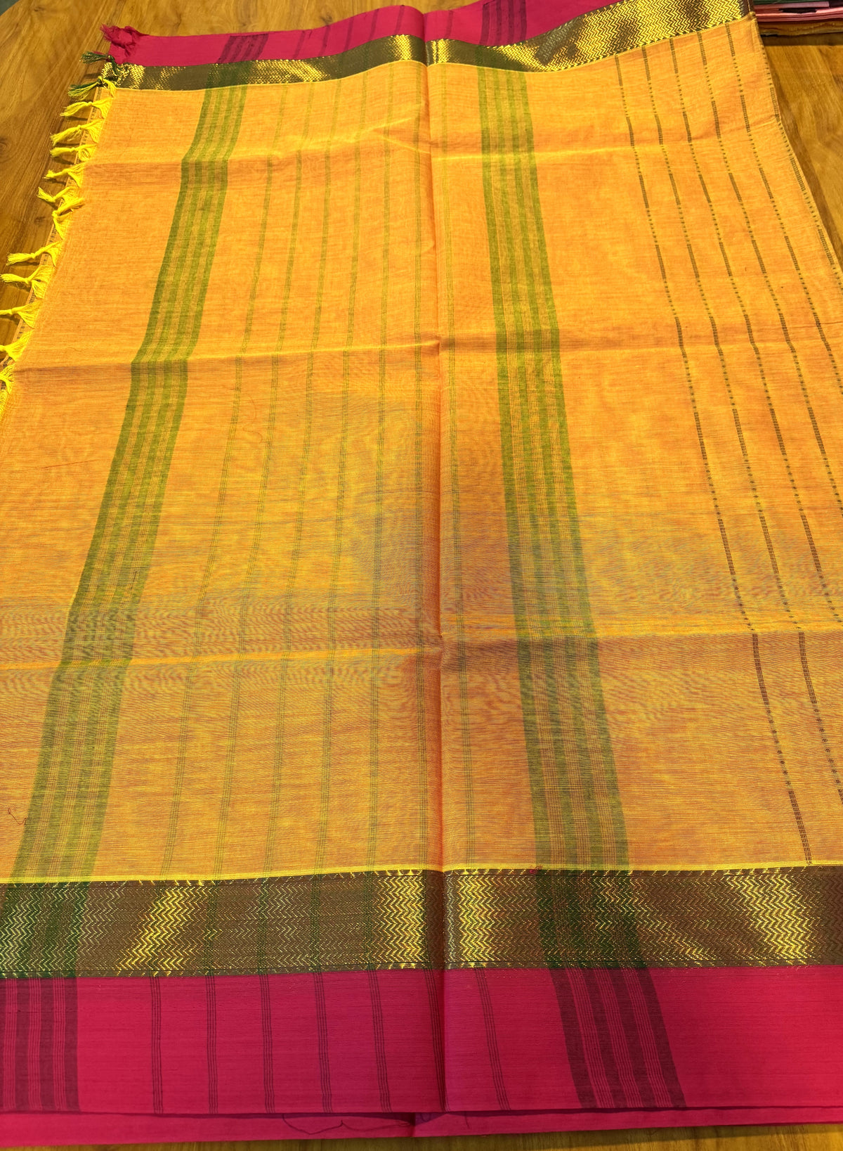 MUSTARD YELLOW STRIPES CHETTINAD COTTON SAREE
