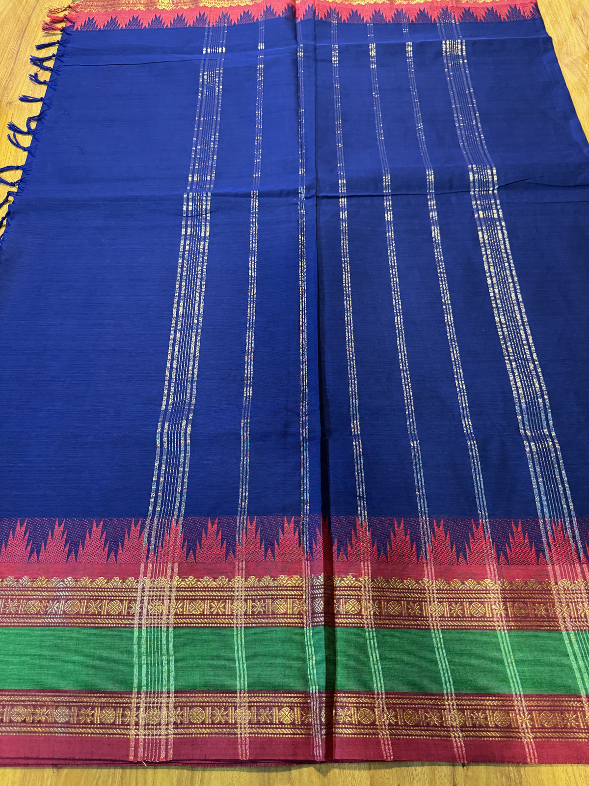 DARK BLUE TEMPLE BORDER CHETTINAD COTTON SAREE