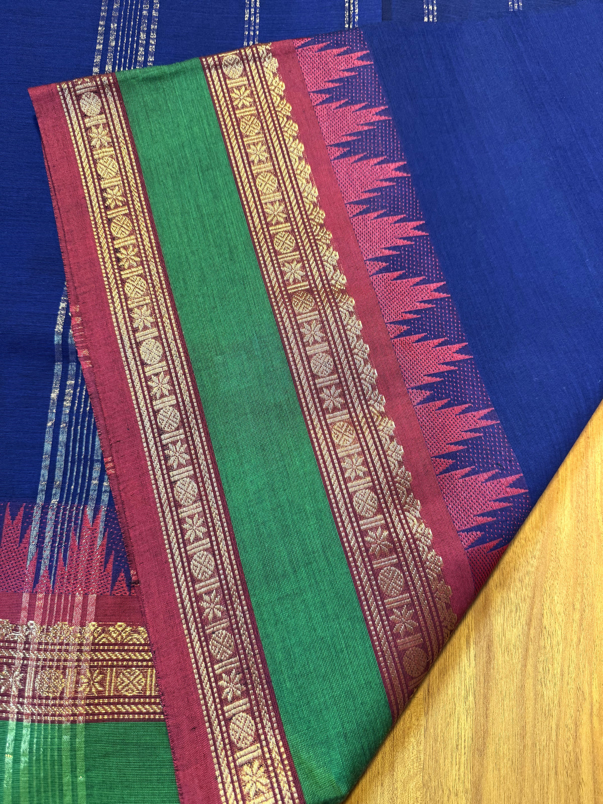 DARK BLUE TEMPLE BORDER CHETTINAD COTTON SAREE