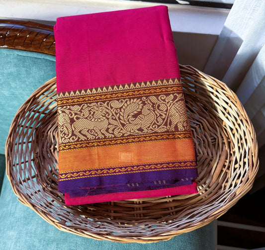HOT PINK CHETTINAD COTTON SAREE