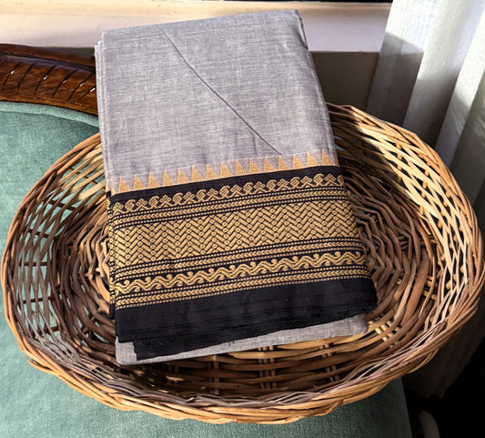 GREY TEMPLE BORDER CHETTINAD COTTON SAREE