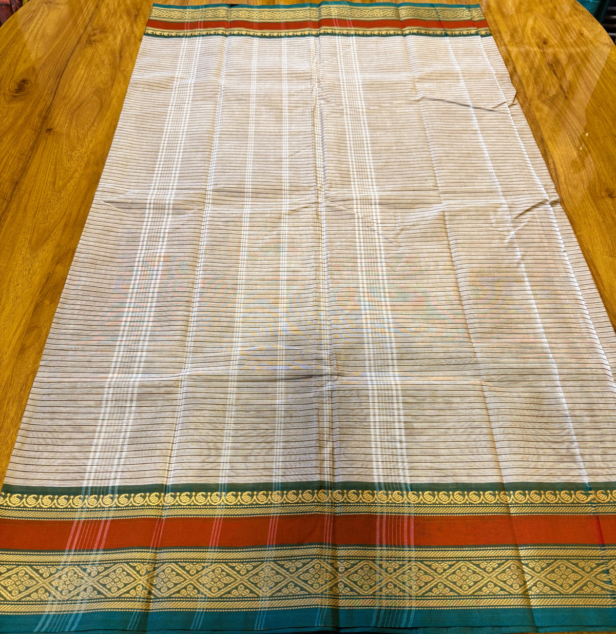 BROWNISH BEIGE STRIPES CHETTINAD COTTON SAREE