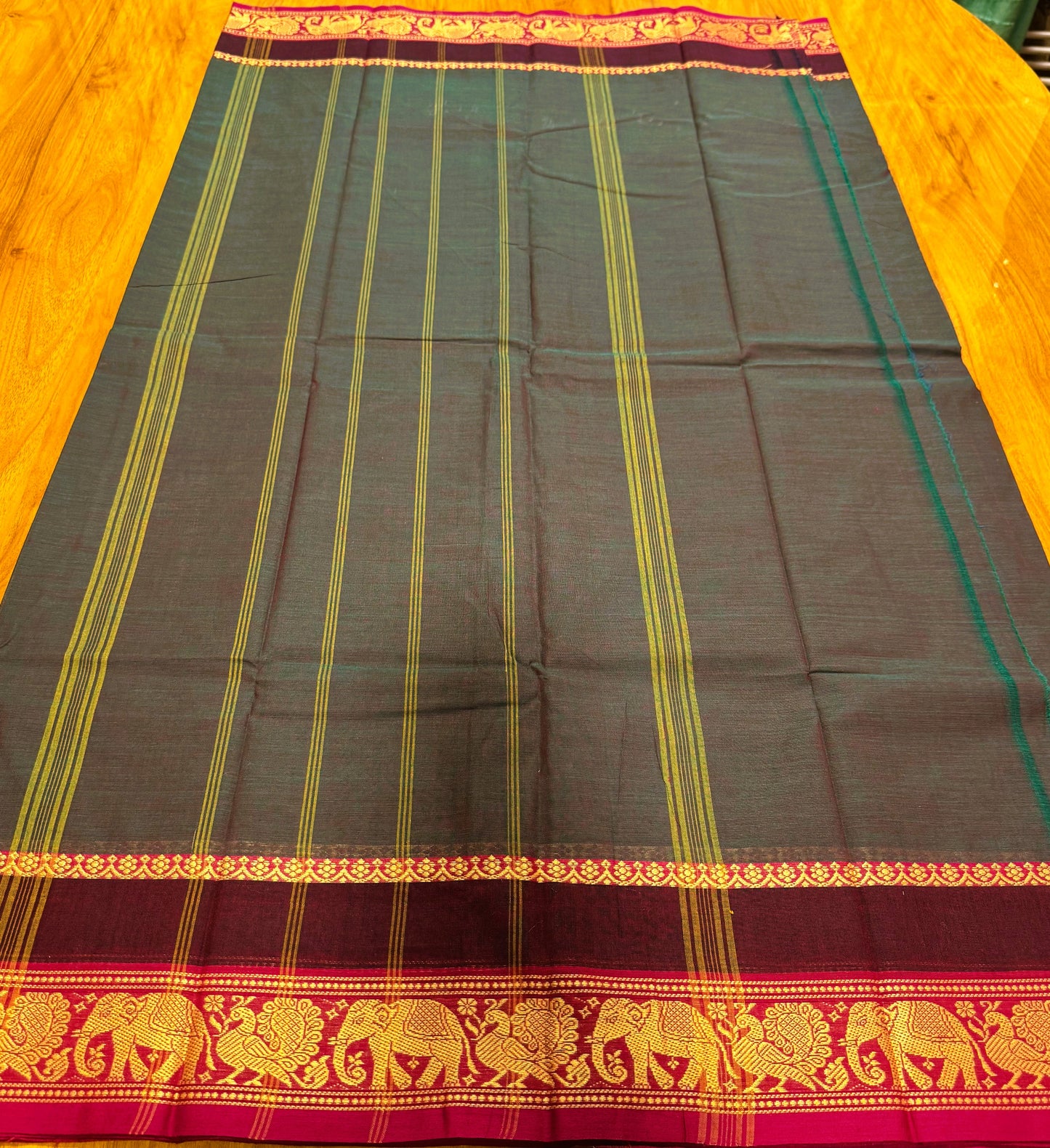 GREENISH PURPLE CHETTINAD COTTON SAREE