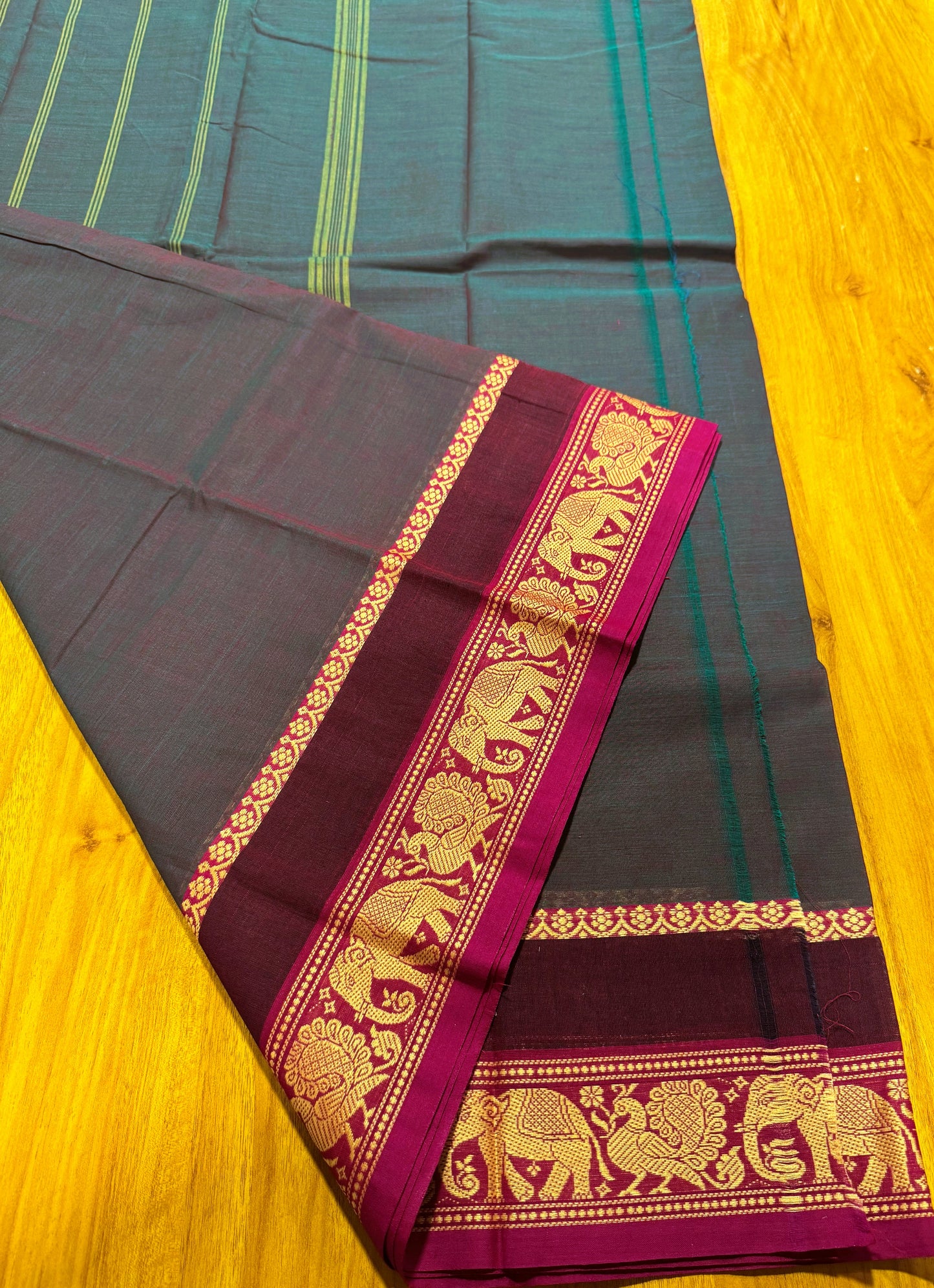 GREENISH PURPLE CHETTINAD COTTON SAREE