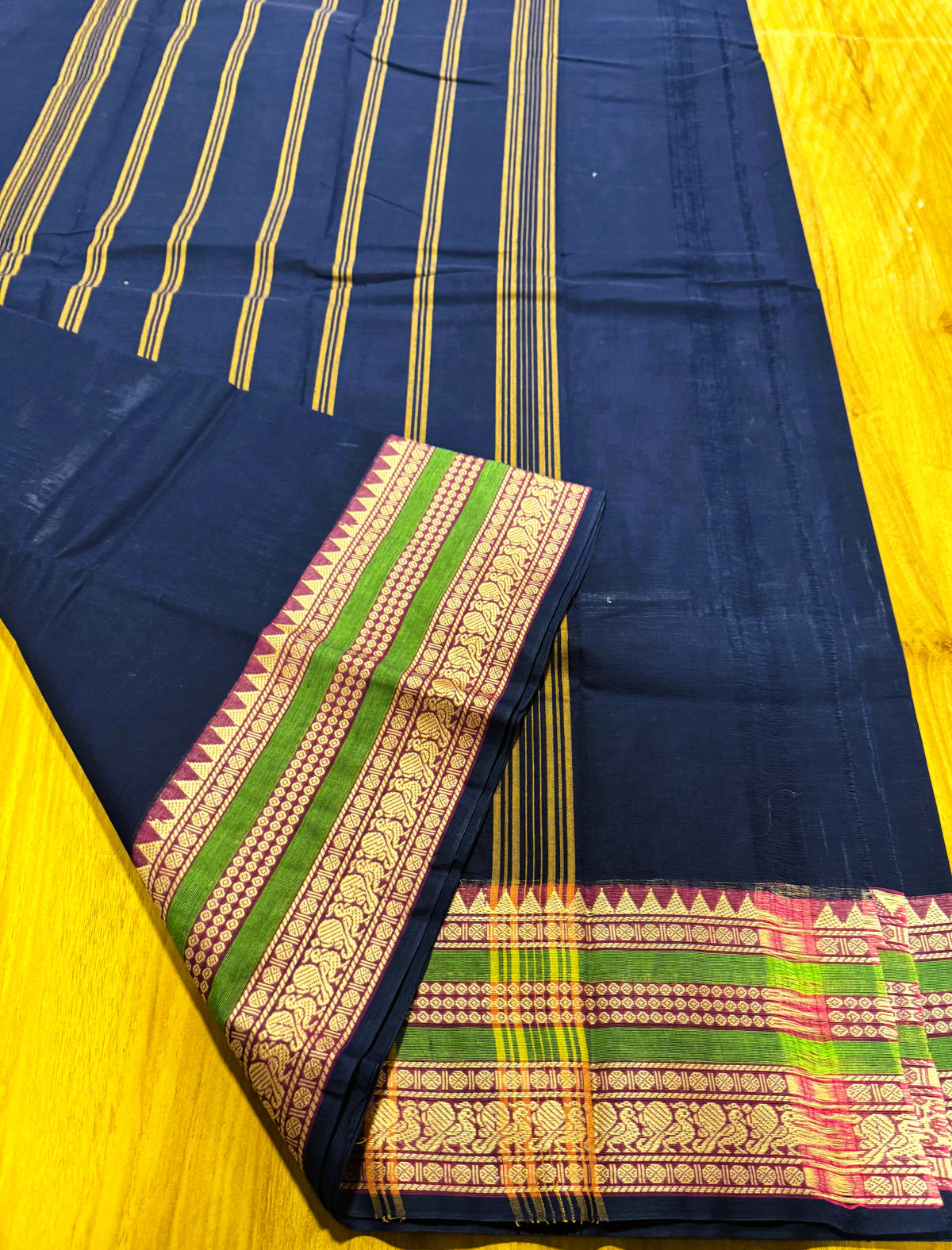 NAVY BLUE TEMPLE BORDER CHETTINAD COTTON SAREE