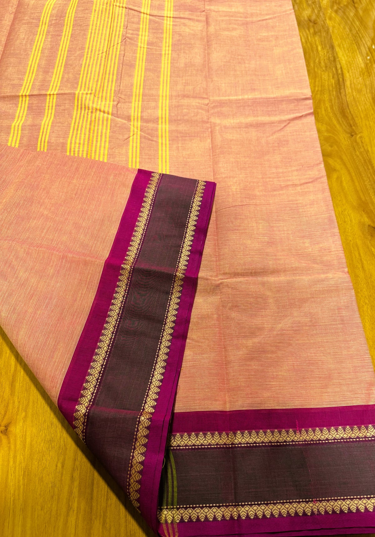 YELLOWISH PINK CHETTINAD COTTON SAREE