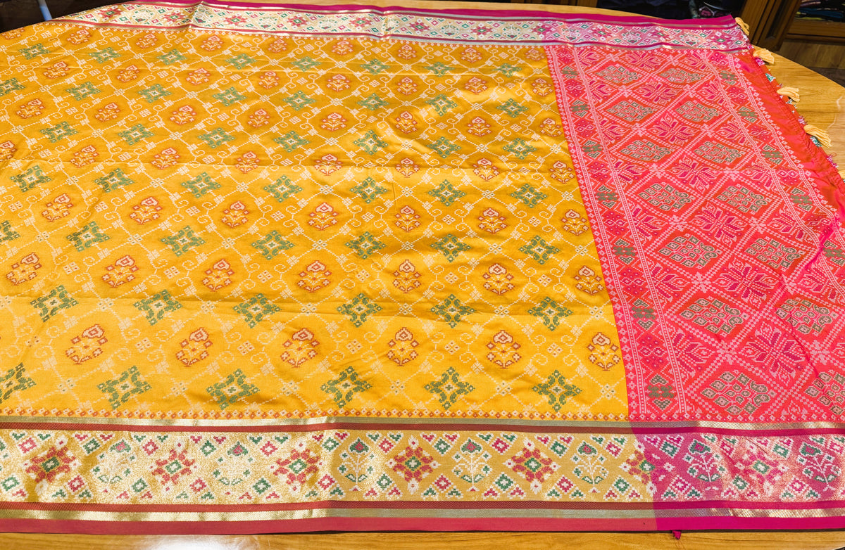 MUSTARD YELLOW POCHAMPALLY IKKAT SAREE