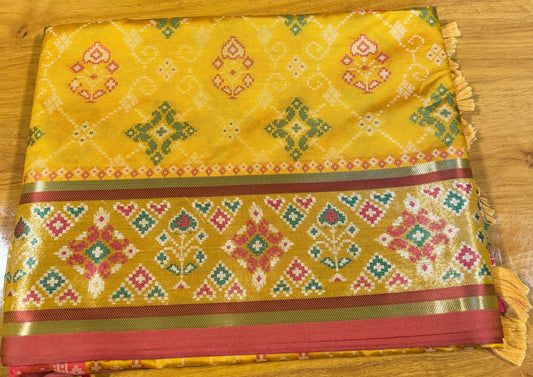 MUSTARD YELLOW POCHAMPALLY IKKAT SAREE