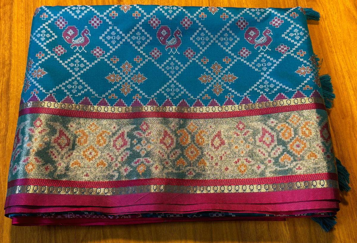 TEAL BLUE POCHAMPALLY IKKAT SAREE