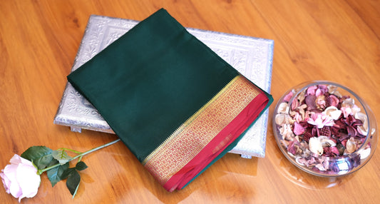 BOTTLE GREEN AND BRICK RED MYSORE SILK SAREE
