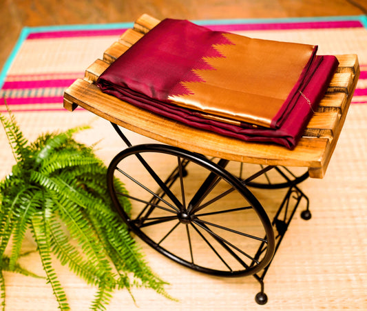 MAROON TEMPLE BORDER KANCHIPURAM SILK SAREE