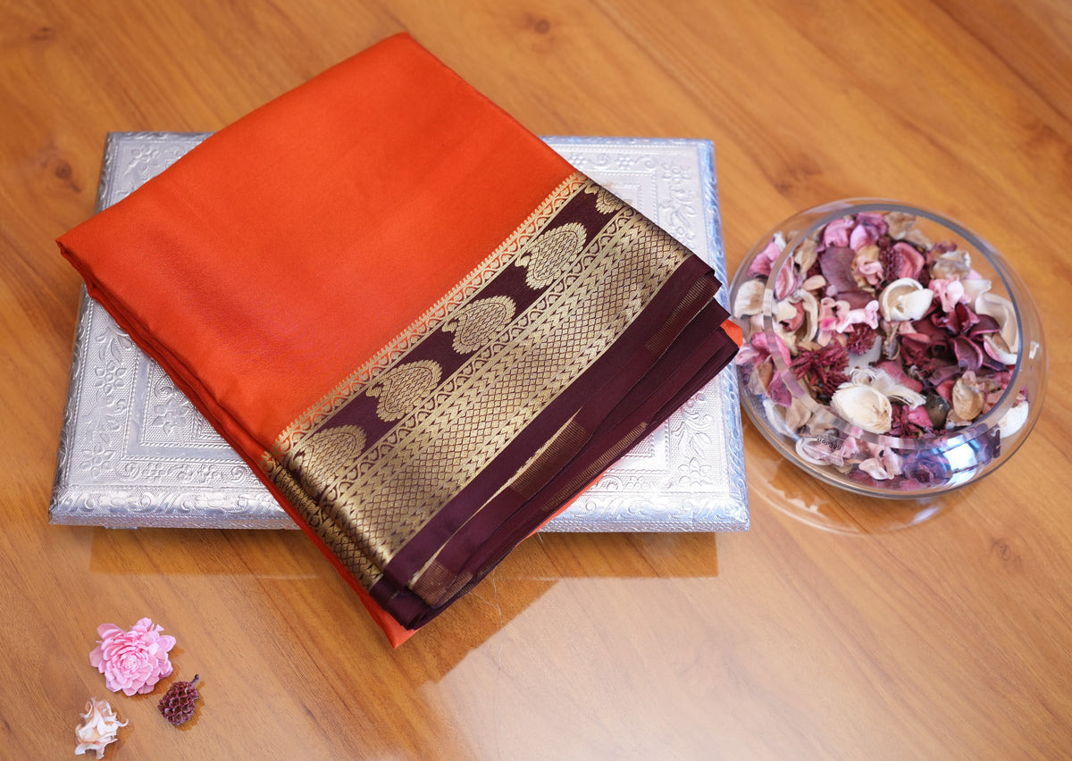 RUST ORANGE MANGO MOTIFS MYSORE SILK SAREE