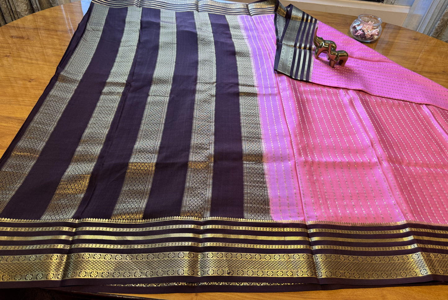 BABY PINK BUTTA LINES MYSORE SILK SAREE