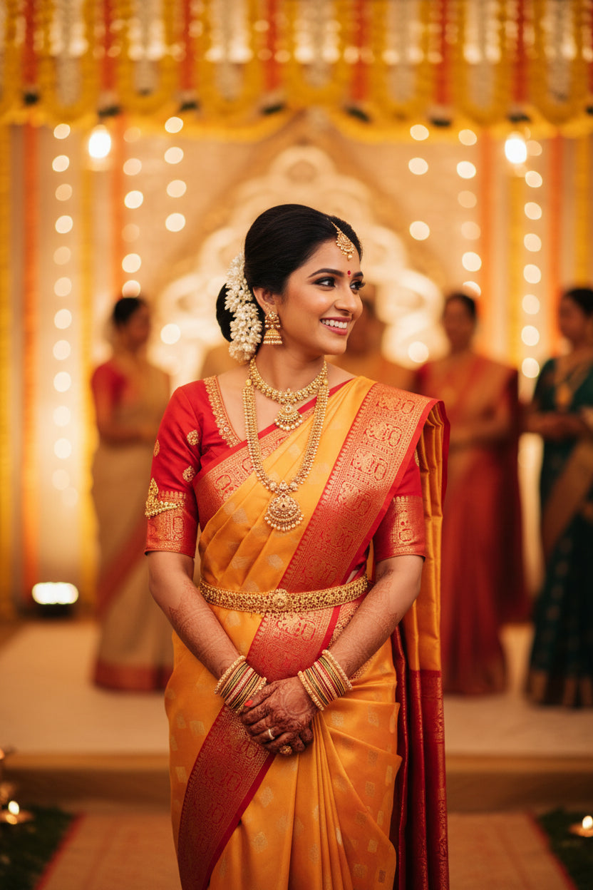 YELLOW KANCHIPURAM BROCADE SOFT SILK SAREE